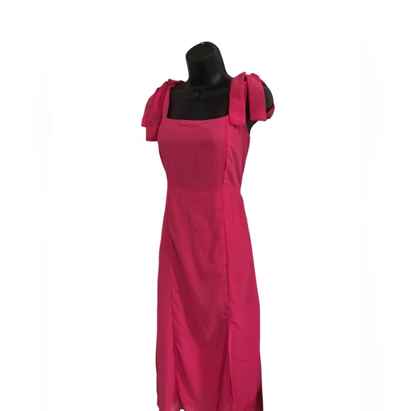 Pink square neck shoulder tie straps front slit chiffon style size medium new - Picture 9 of 15